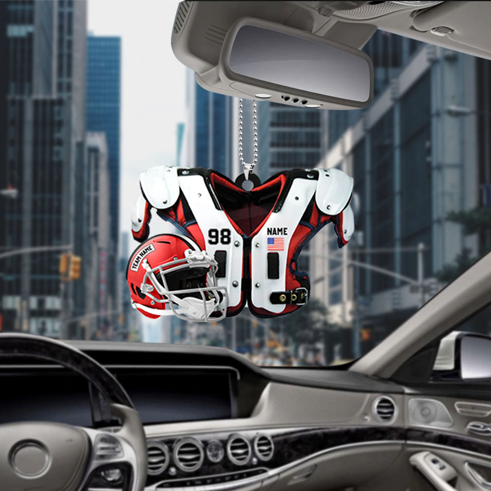 American Football Shoulder Pads, Helmet Personalized Acrylic Car Ornament 2 Sides Print, Made By Acrylic And The 2 Sides Are The Same