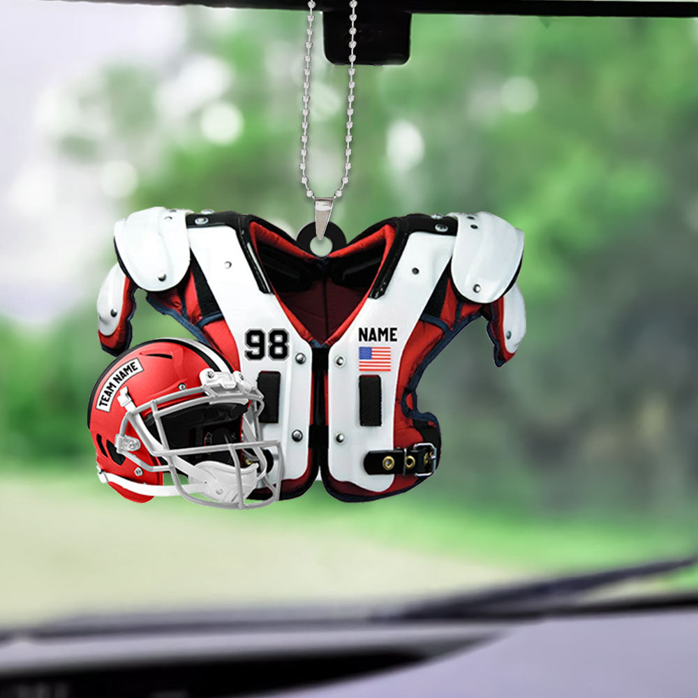 American Football Shoulder Pads, Helmet Personalized Acrylic Car Ornament 2 Sides Print, Made By Acrylic And The 2 Sides Are The Same
