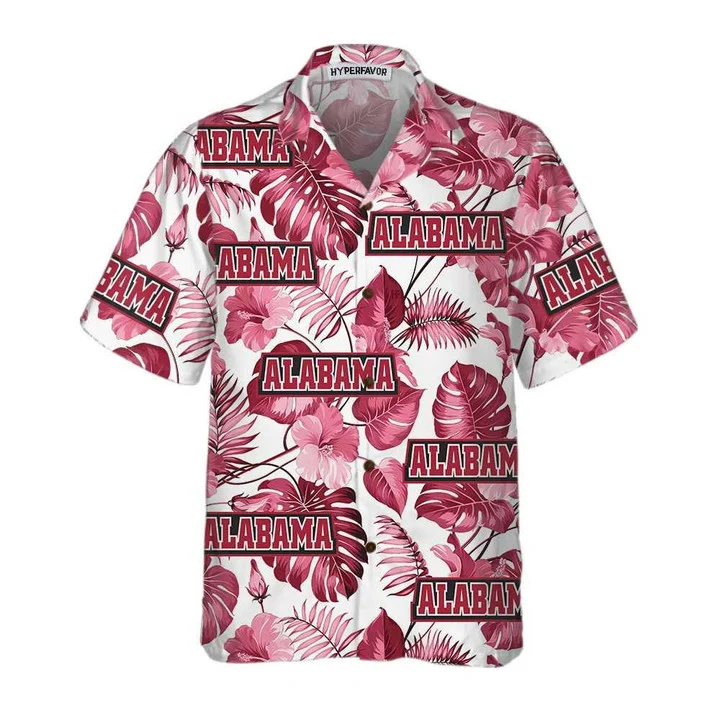 Alabama USA Pink Tropical Leaf Pattern Hawaiian Shirt