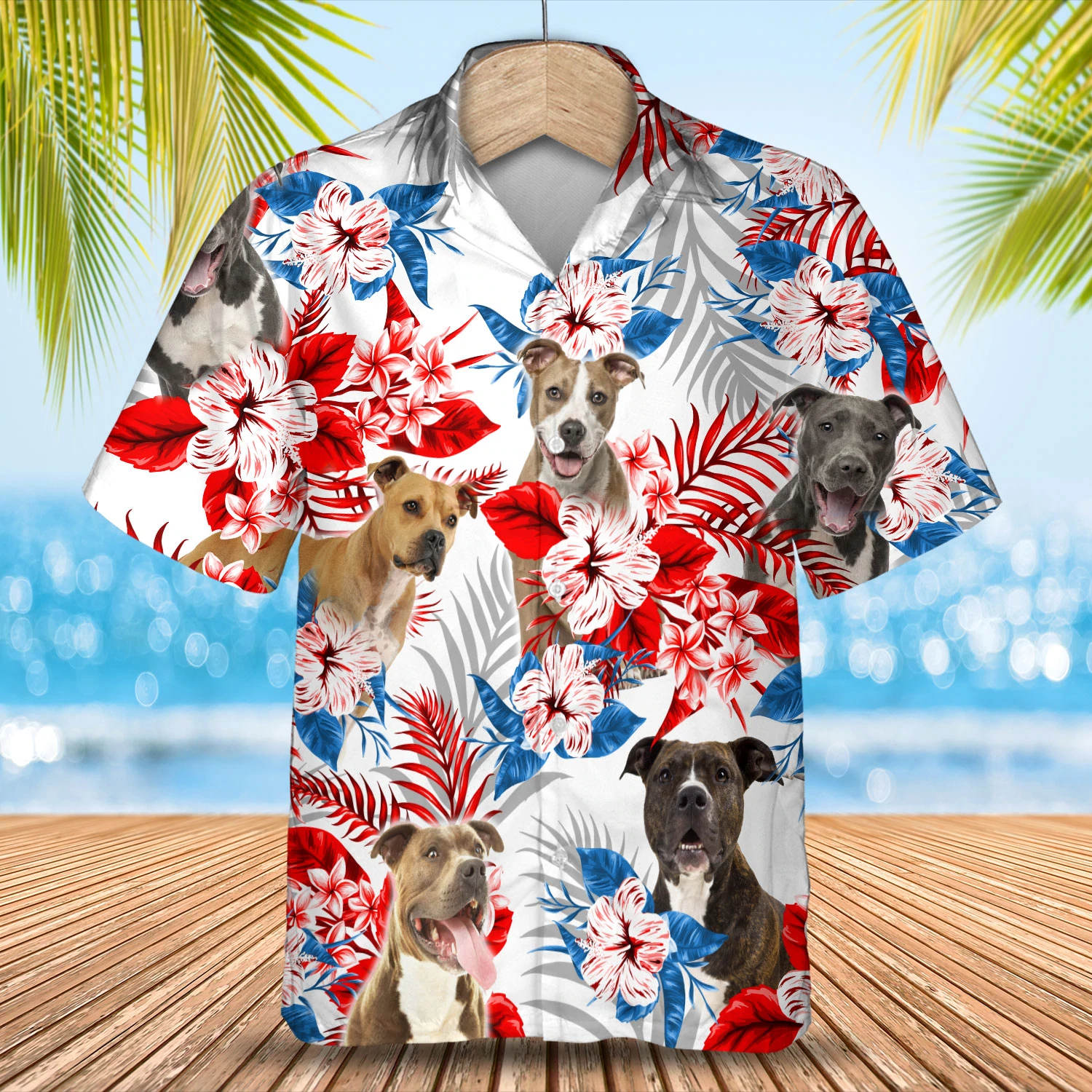 American Staffordshire Terrier Hawaiian Shirt, Summer aloha shirt, Men Hawaiian shirt, Women Hawaiian shirt
