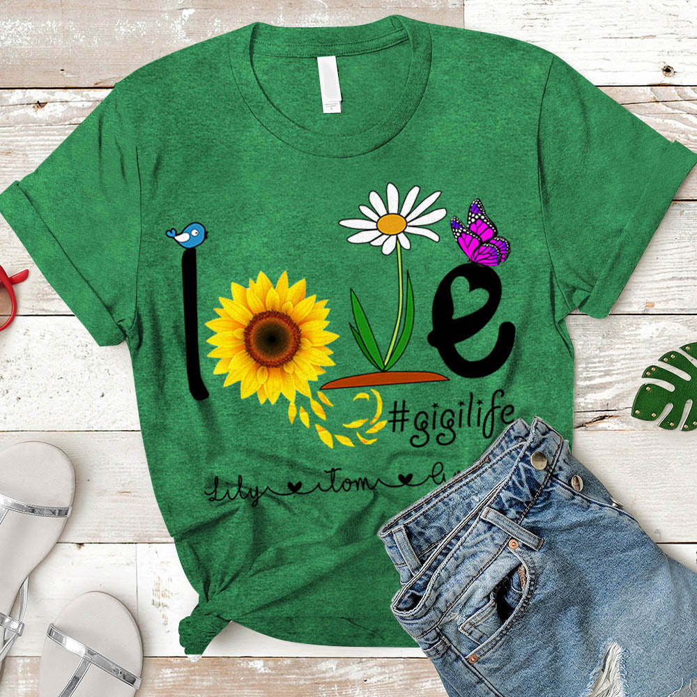 Grandma Love Gigi Life Heart Floral Cute Shirt, Nickname & Grandkid's Names Can Be Changed