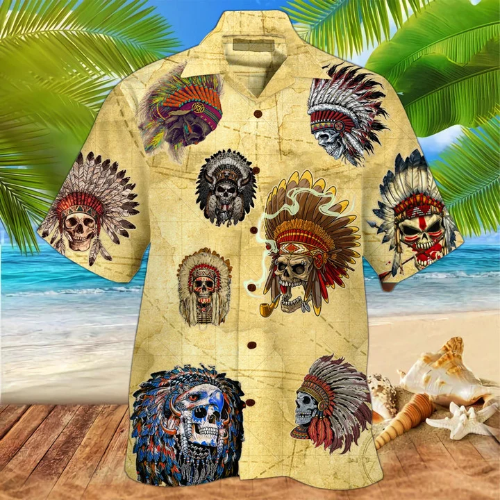 Awesome Mexican Skull Native Yellow Background Hawaiian Shirt