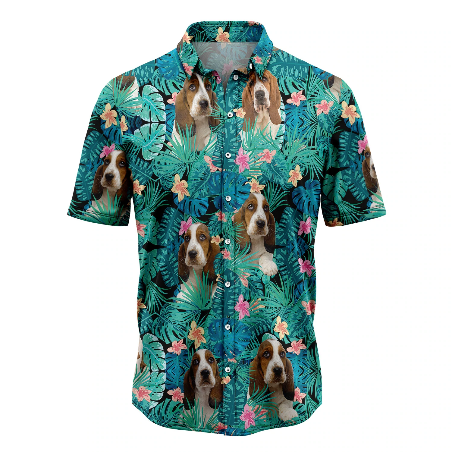 Basset Hound Tropical Hawaiian Shirt, Summer Hawaiian Shirts for Men, Aloha Beach Shirt