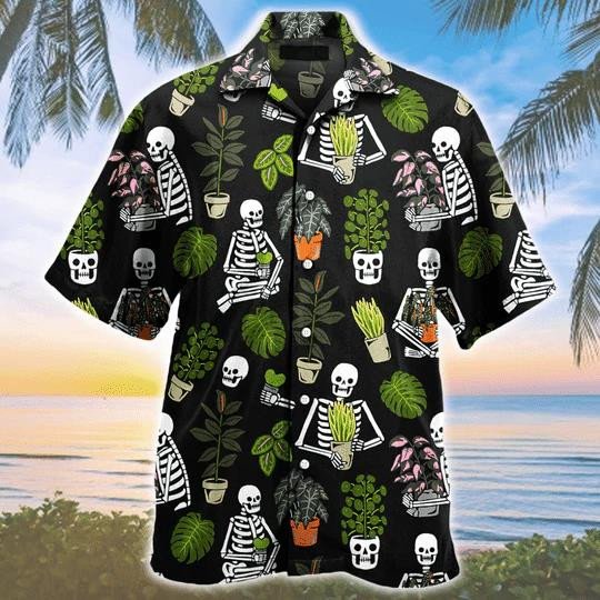 Beautiful Plant Potted Gardener Skull Pattern Hawaiian Shirt