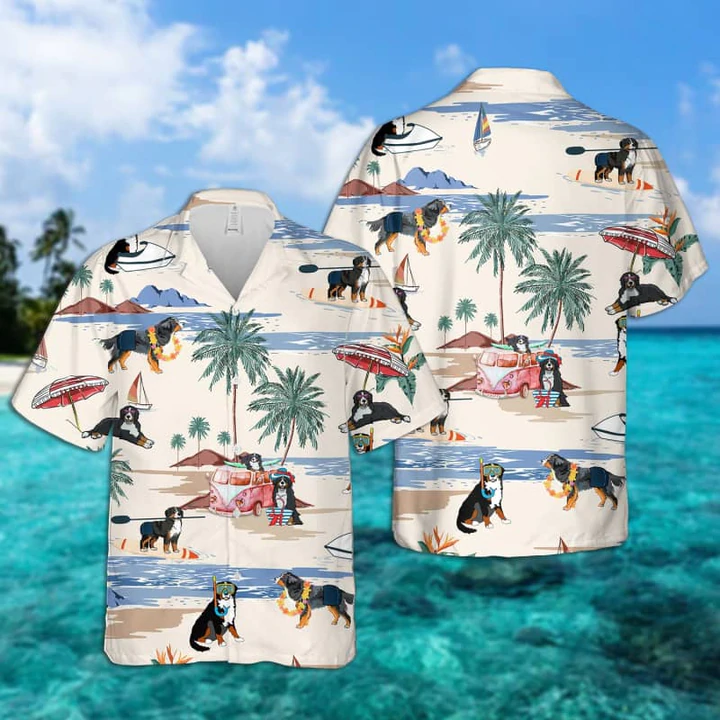 Bernese Mountain Summer Beach Hawaiian Shirt, Hawaiian Shirts for Men, Hawaiian Shirts for Men, Aloha Beach Shirt