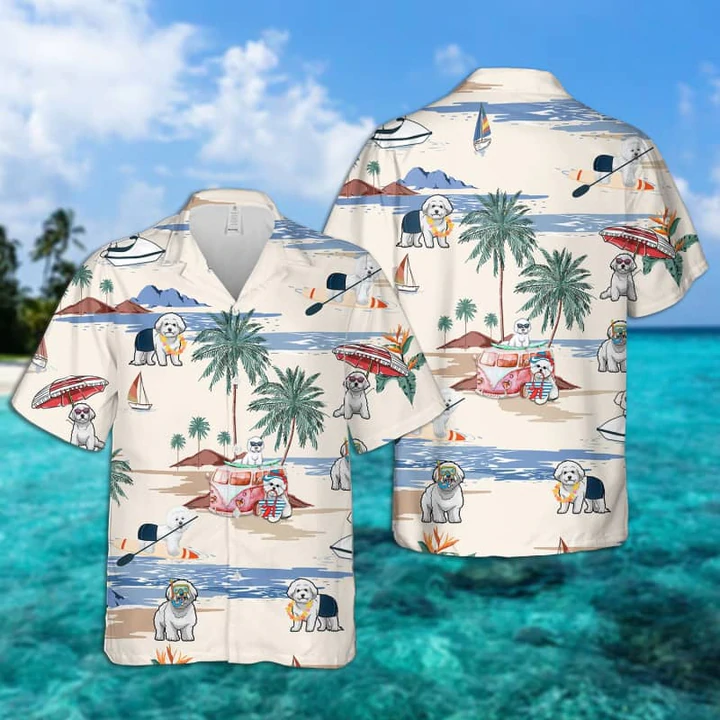 Bichon Frise Summer Beach Hawaiian Shirt, Hawaiian Shirts for Men, Hawaiian Shirts for Men, Aloha Beach Shirt