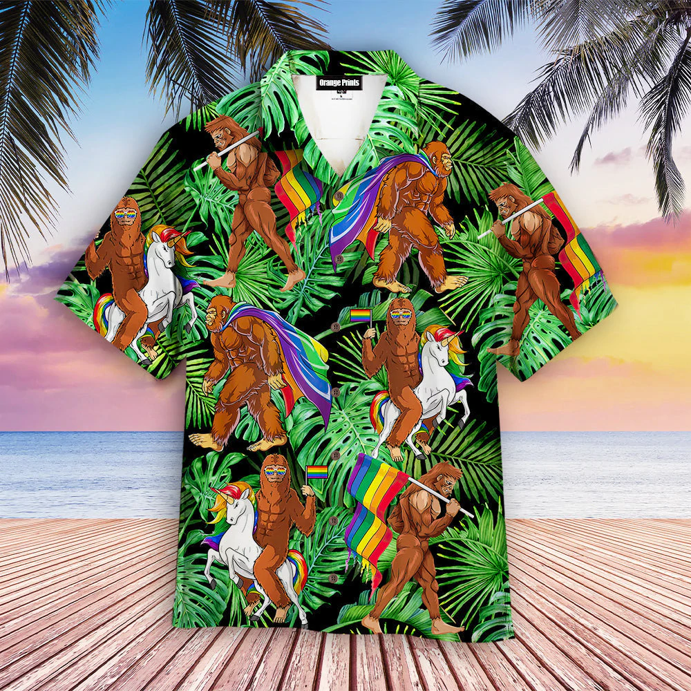 Bigfoot Gay Proud Of LGBT Rainbow Flag Aloha Hawaiian Shirts