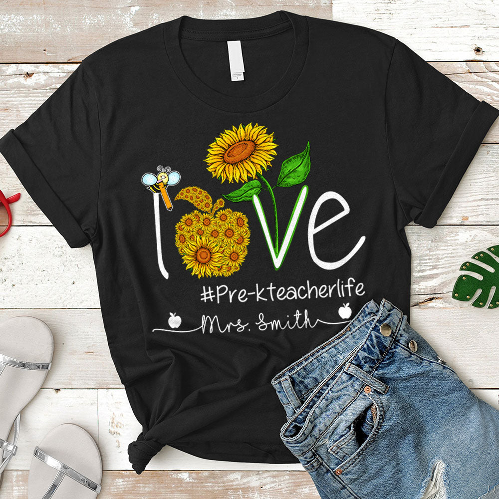 Love Teacher Life Sunflower Shirt Personalized Hashtag & Teacher Last Name H2511