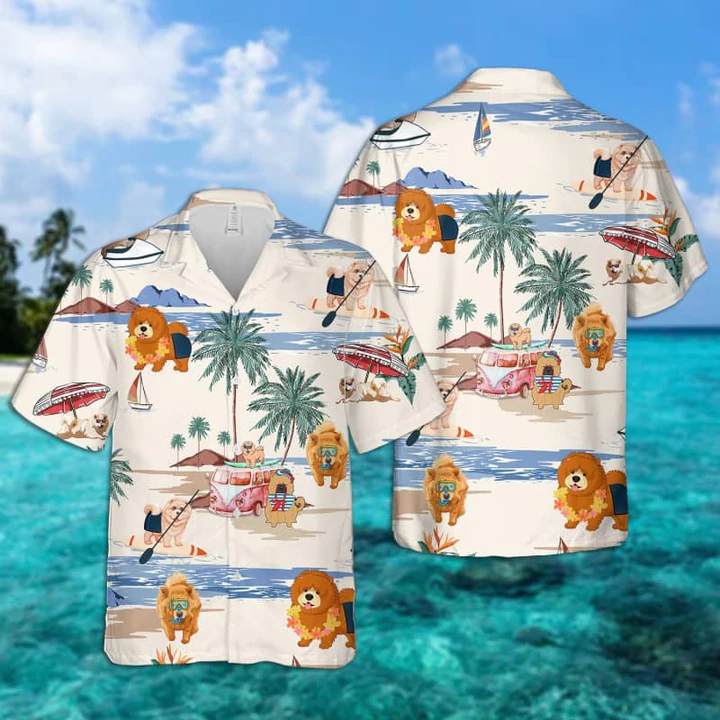 Chow Chow Summer Beach Hawaiian Shirt, Hawaiian Shirts for Men Short Sleeve Aloha Beach Shirt