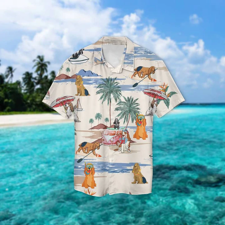 Cocker Spaniel Summer Beach Hawaiian Shirt, Hawaiian Shirts for Men Short Sleeve Aloha Beach Shirt