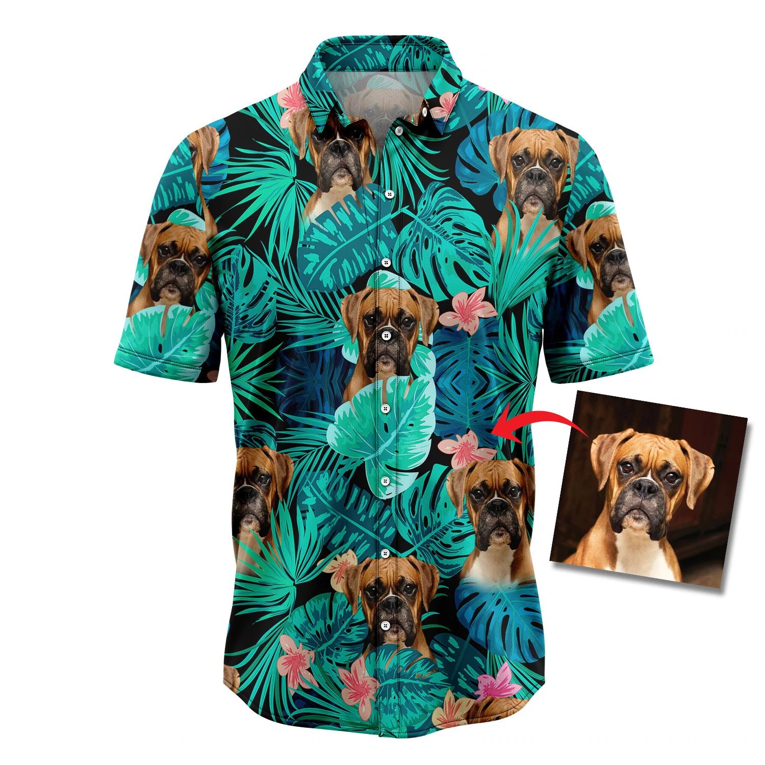 Custom Dog Face Tropical Hawaiian Shirt, Summer Hawaiian Shirts for Men, women Aloha Beach Shirt