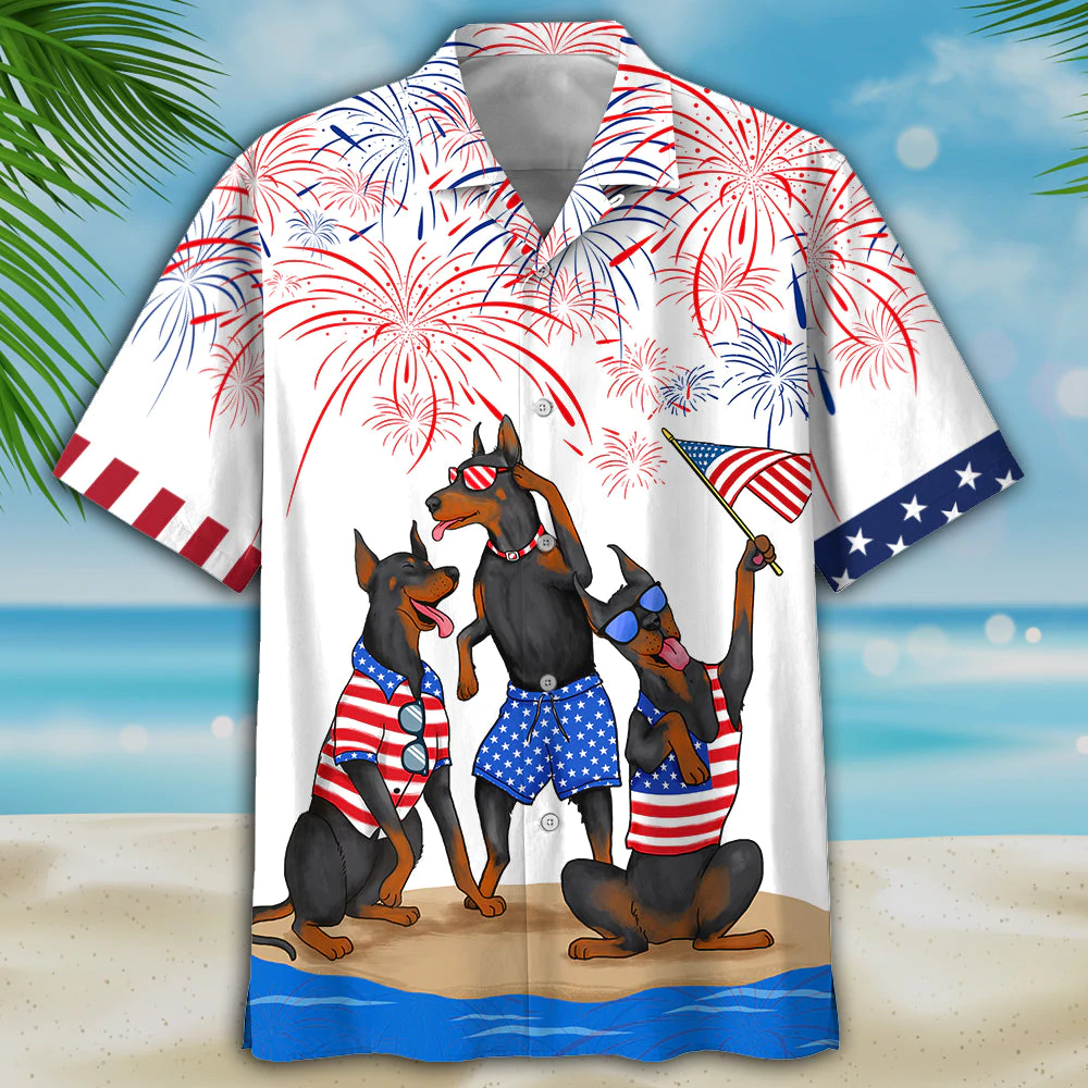 Dobermann Hawaiian Shirts - Independence Day Is Coming, USA Patriotic Hawaiian Shirt