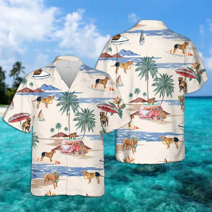 Dogue De Bordeaux Summer Beach Hawaiian Shirt, Hawaiian Shirts for Men Short Sleeve Aloha Beach Shirt