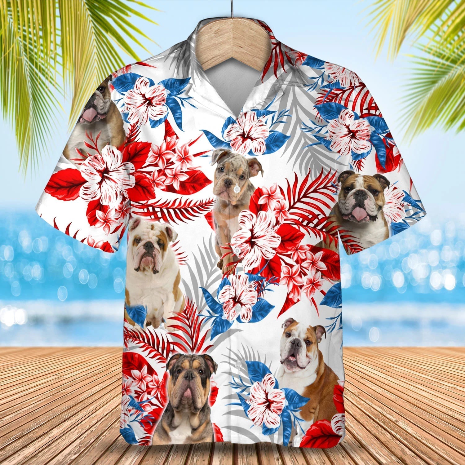 English BullDog Hawaiian Shirt, Summer aloha shirt, Men Hawaiian shirt, Gift for summer