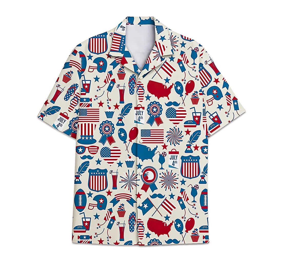 Feather Armorial American Flag Short Tall Button Hawaiian Shirt, Button Up Aloha Shirt For Men, Women