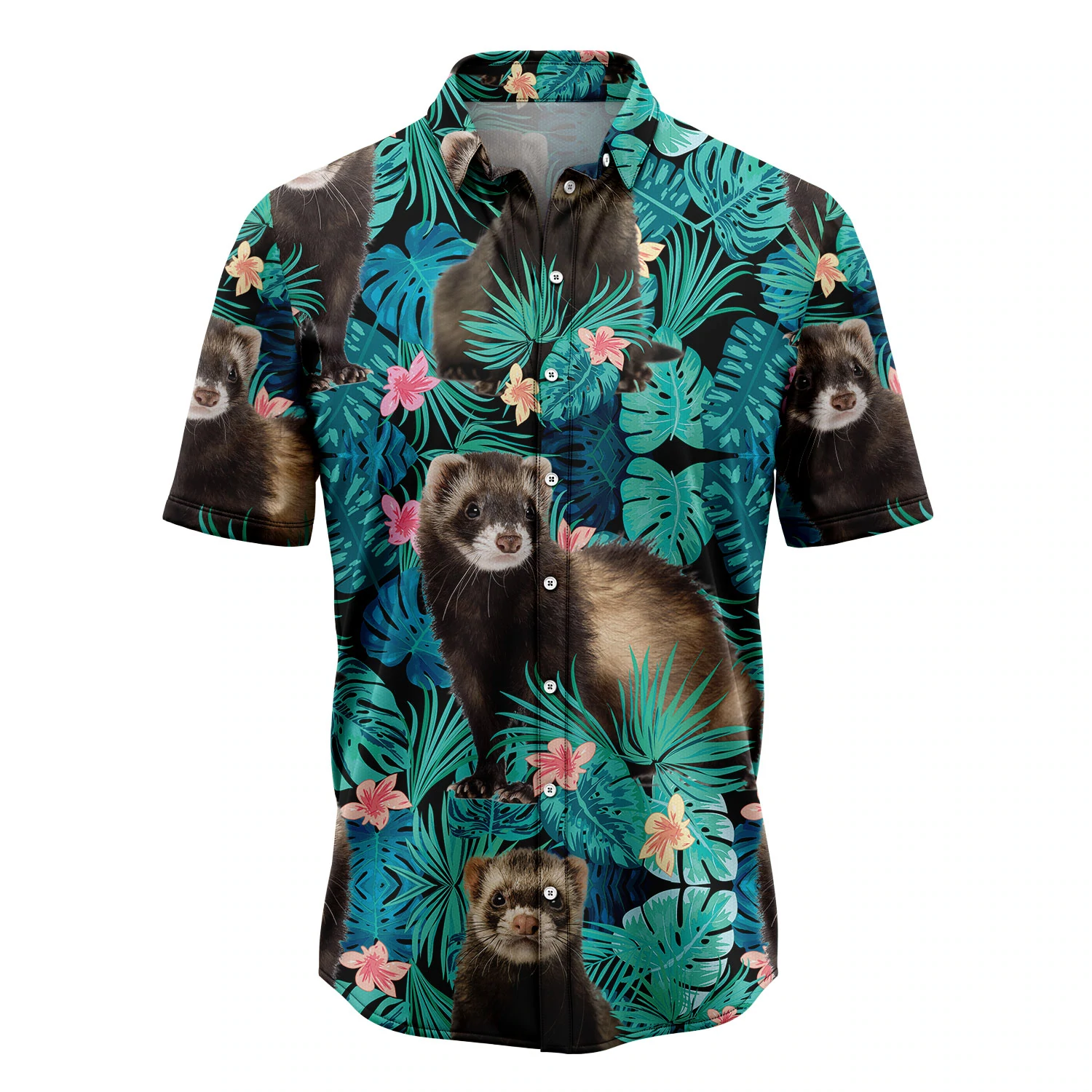 Ferret Tropical Hawaiian Shirt, Summer Hawaiian Shirts for Men, Aloha Beach Shirt