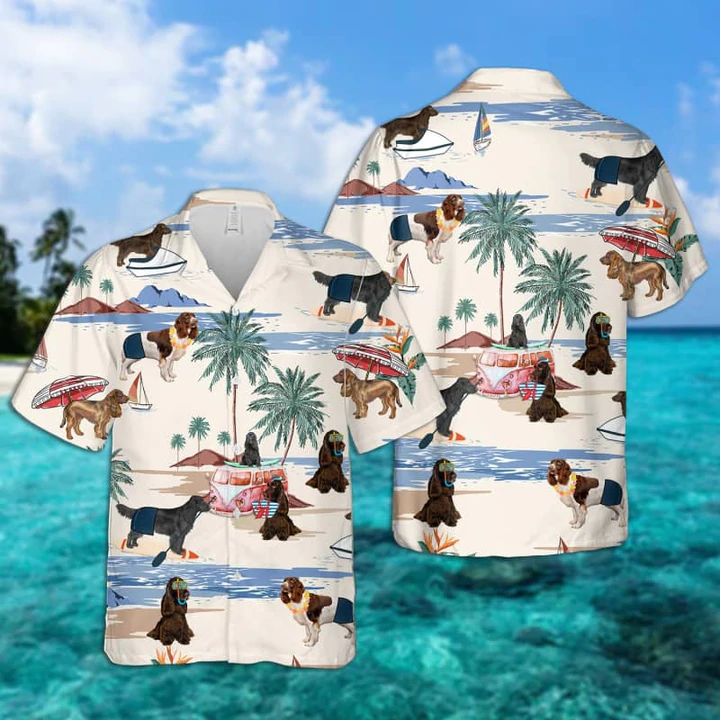 Field Spaniel Summer Beach Hawaiian Shirt, Hawaiian Shirts for Men Short Sleeve Aloha Beach Shirt