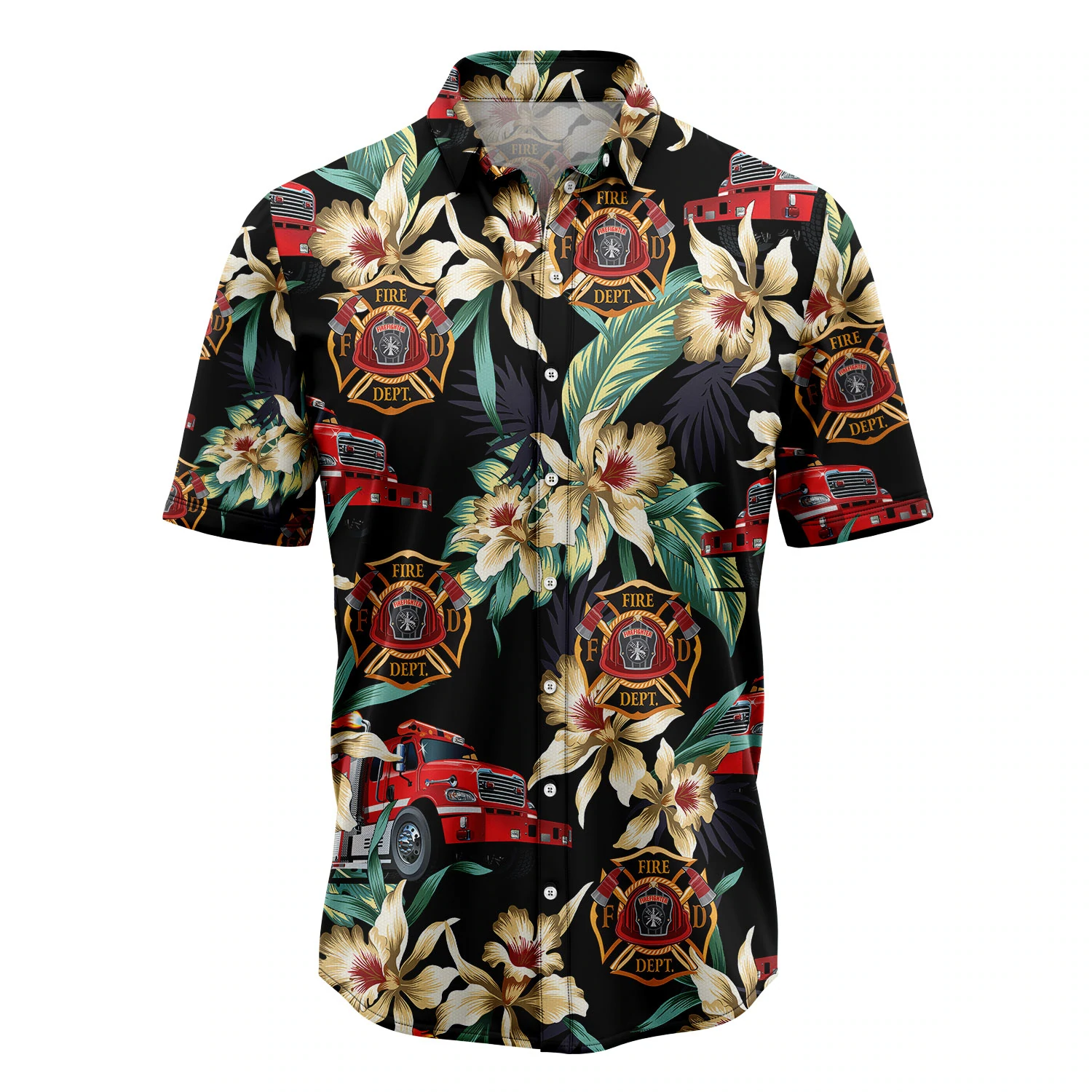 Firefighter Floral Vintage Hawaiian Shirt, Summer Hawaiian Shirts for Men, women Aloha Beach Shirt