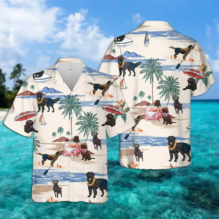 Flat-Coated Retriever Summer Beach Hawaiian Shirt, Hawaiian Shirts for Men Short Sleeve Aloha Beach Shirt