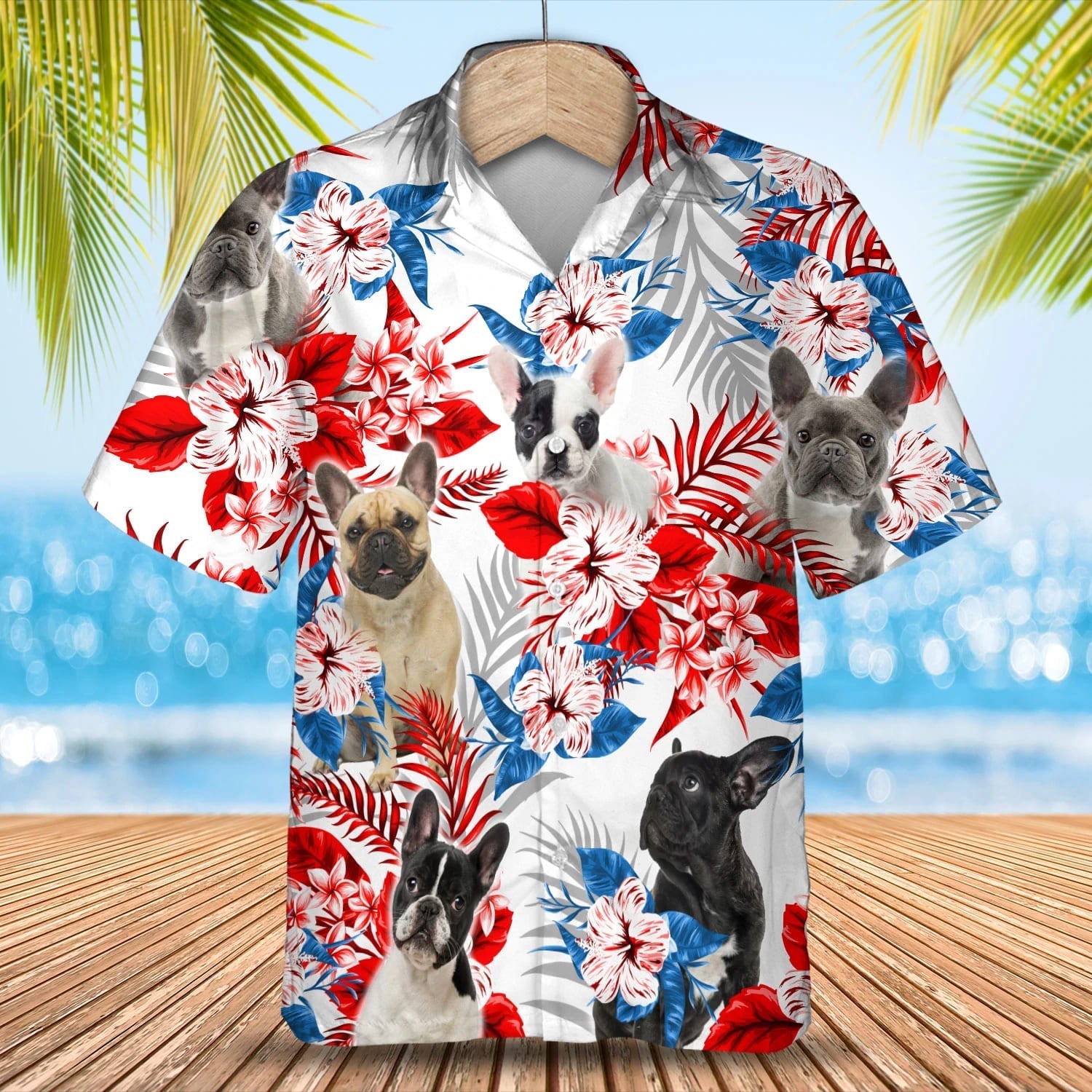 French Bulldog American flag Hawaiian Shirt, Summer aloha shirt, Men Hawaiian shirt, Gift for summer