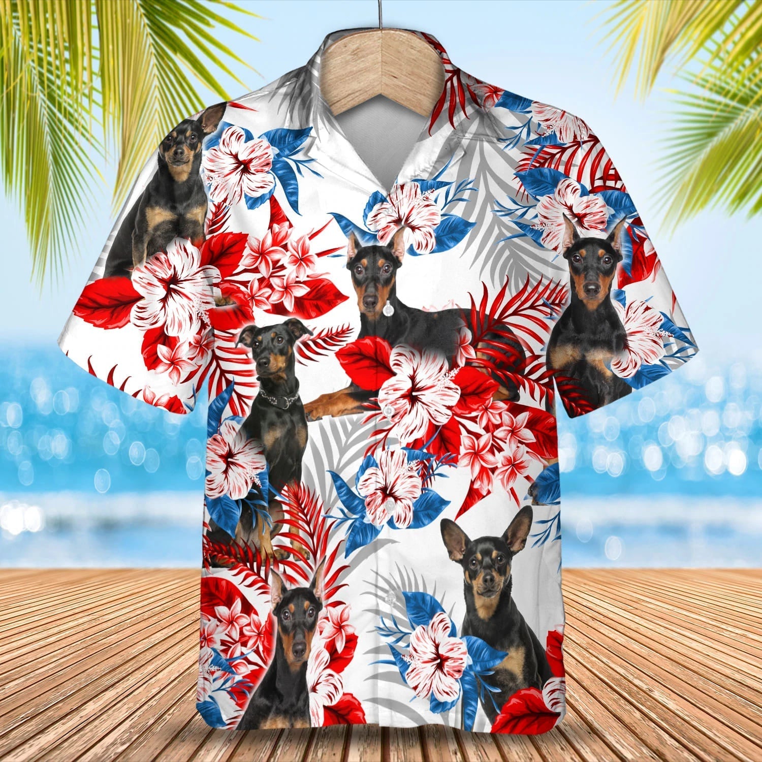 German Pinscher American flag Hawaiian Shirt, Summer aloha shirt, Men Hawaiian shirt, Gift for summer