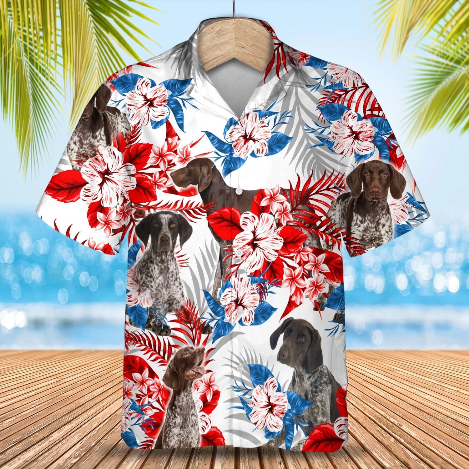 German Shorthaired Pointer American flag Hawaiian Shirt, Summer aloha shirt, Men Hawaiian shirt, Gift for summer