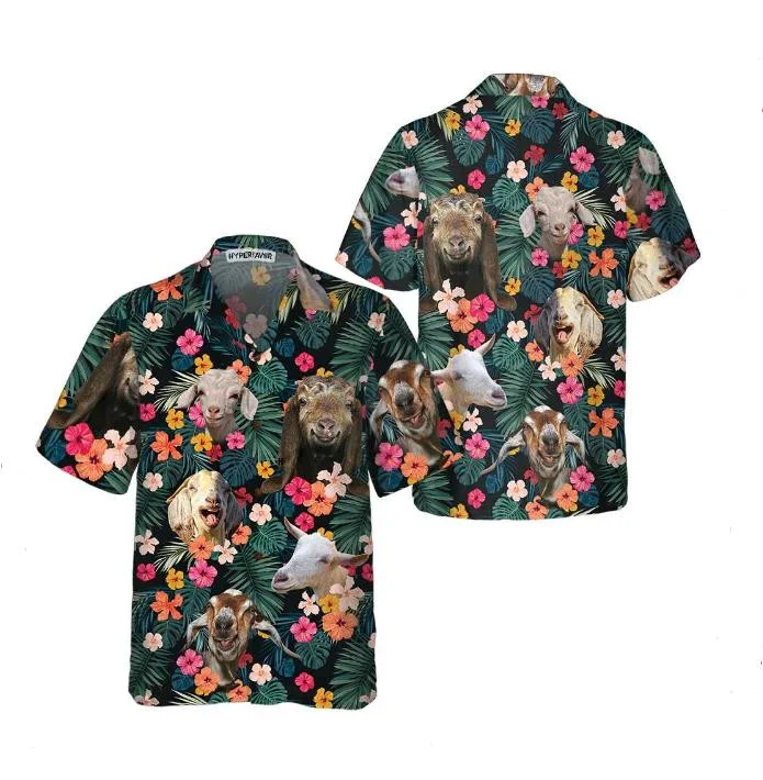 Lovely Goat Aloha Tropical Plumeria Monstera Leaves Hawaiian Shirt