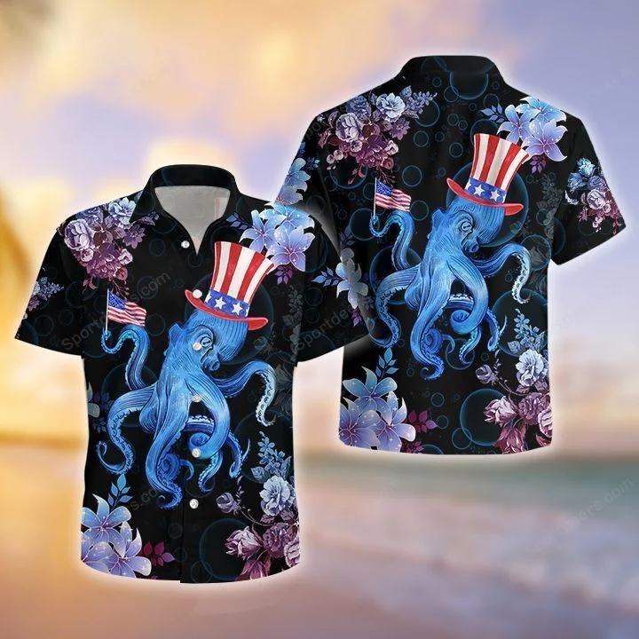 Ocean - Octopus 4Th July Tropical Hawaiian Shirt, Summer gift, Hawaiian Shirts for Men, Aloha Beach Shirt
