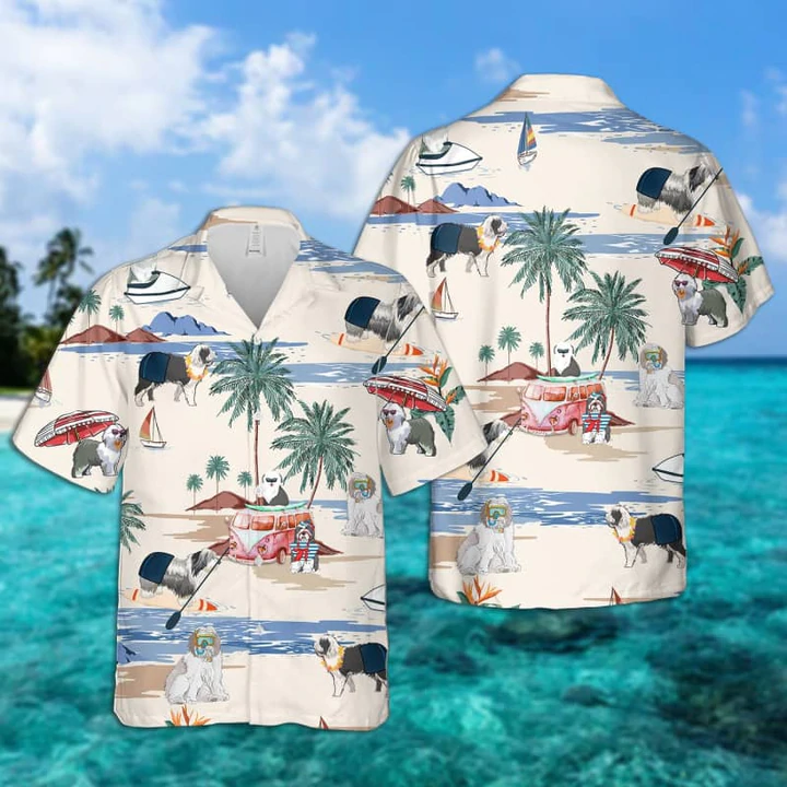 Old English Sheepdog Summer Beach Hawaiian Shirt, Hawaiian Shirts for Men women Short Sleeve Aloha Beach Shirt