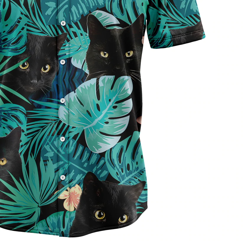 Black Cat Tropical Hawaiian Shirt, Summer Hawaiian Shirts for Men, women Aloha Beach Shirt