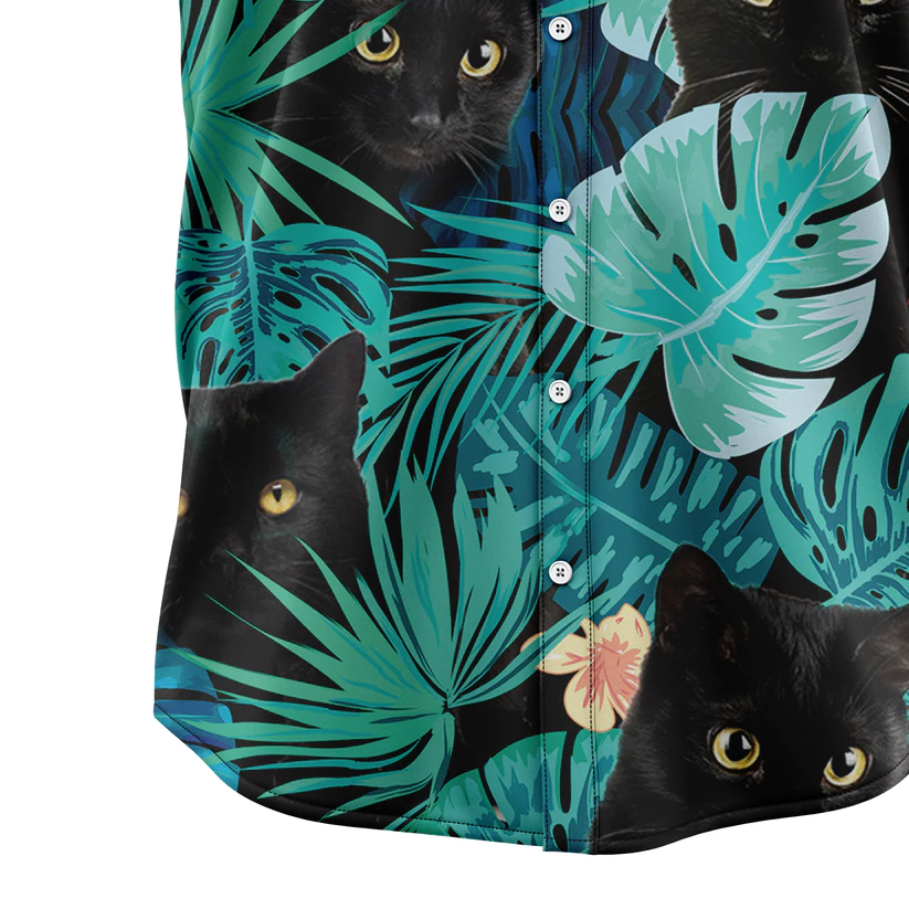 Black Cat Tropical Hawaiian Shirt, Summer Hawaiian Shirts for Men, women Aloha Beach Shirt