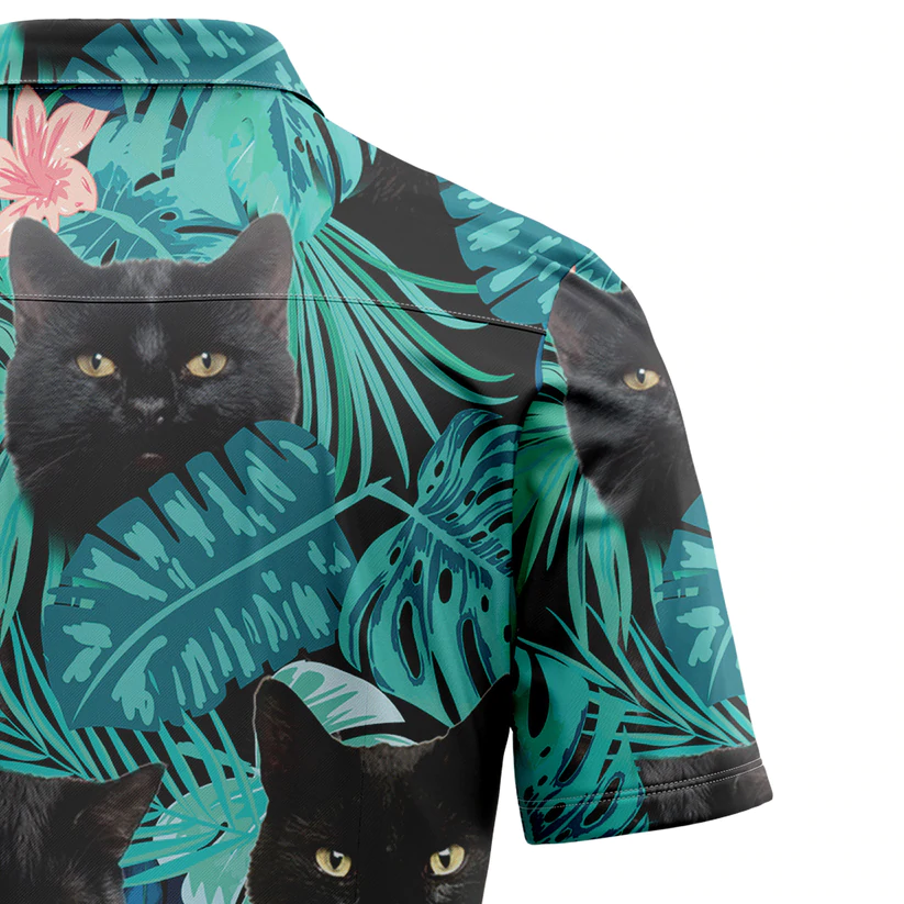 Black Cat Tropical Hawaiian Shirt, Summer Hawaiian Shirts for Men, women Aloha Beach Shirt