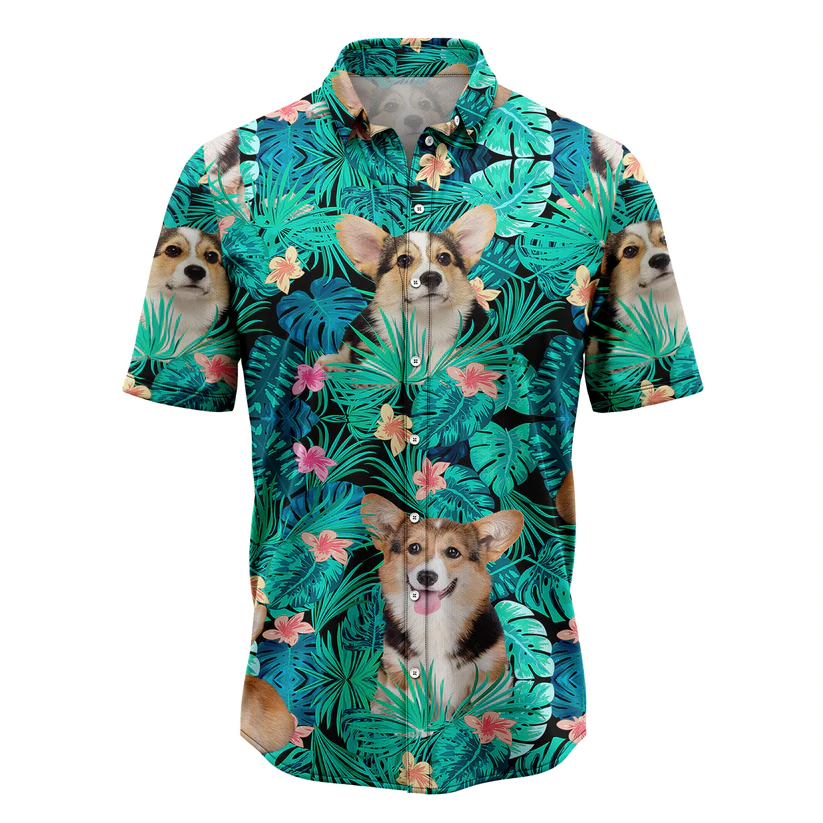 Pembroke Welsh Corgi Tropical Hawaiian Shirt, Summer gift, Hawaiian Shirts for Men, Aloha Beach Shirt