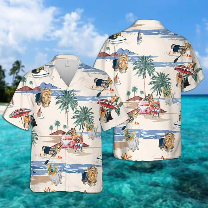 Silky Terrier Summer Beach Hawaiian Shirt, Hawaiian Shirts for Men Short Sleeve Aloha Beach Shirt