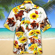 Tx Longhorn Cattle Lovers Sun Flower Hawaiian Shirt