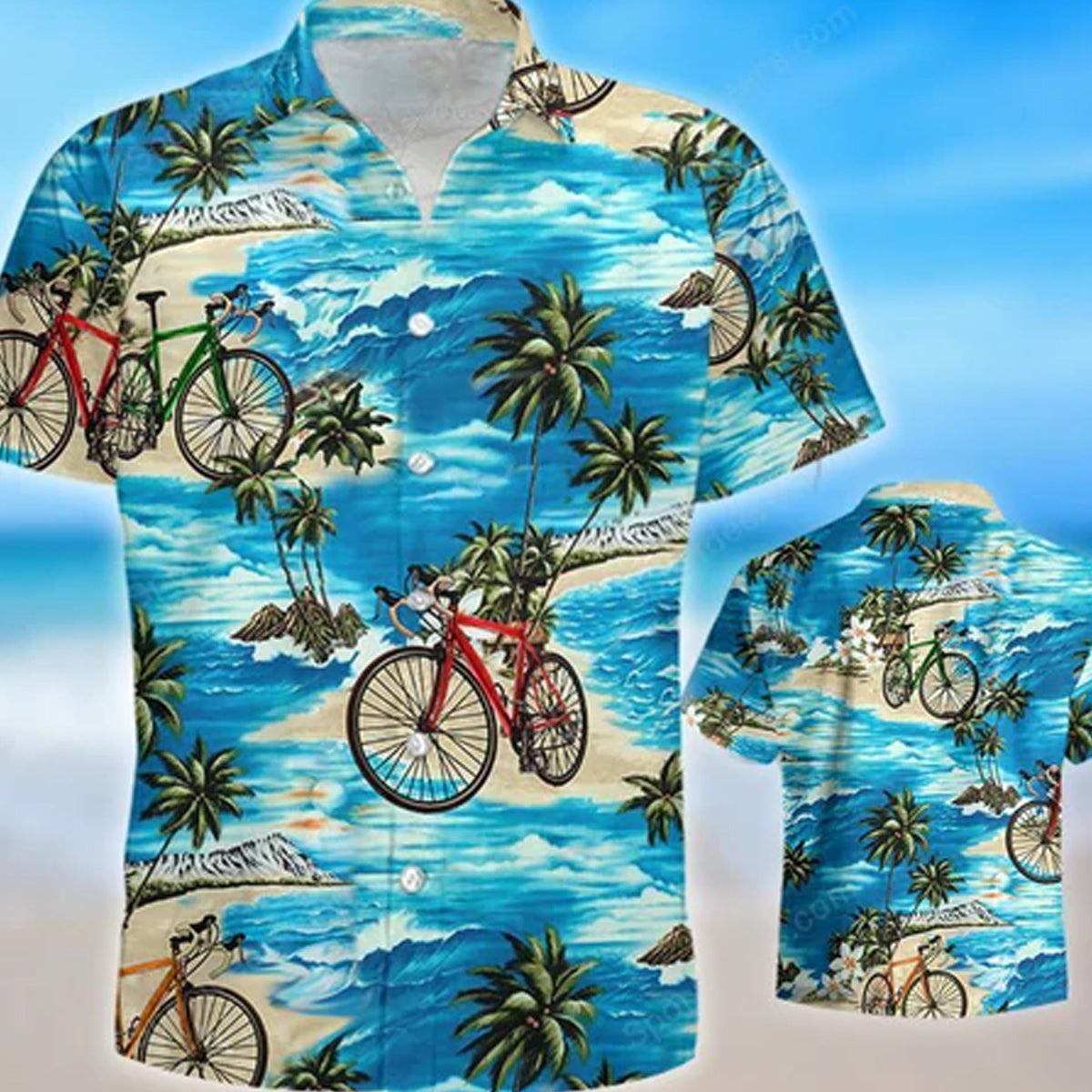 Cycling Watercolor Hawaiian Shirt, Summer gift, Hawaiian Shirts for Men, Aloha Beach Shirt
