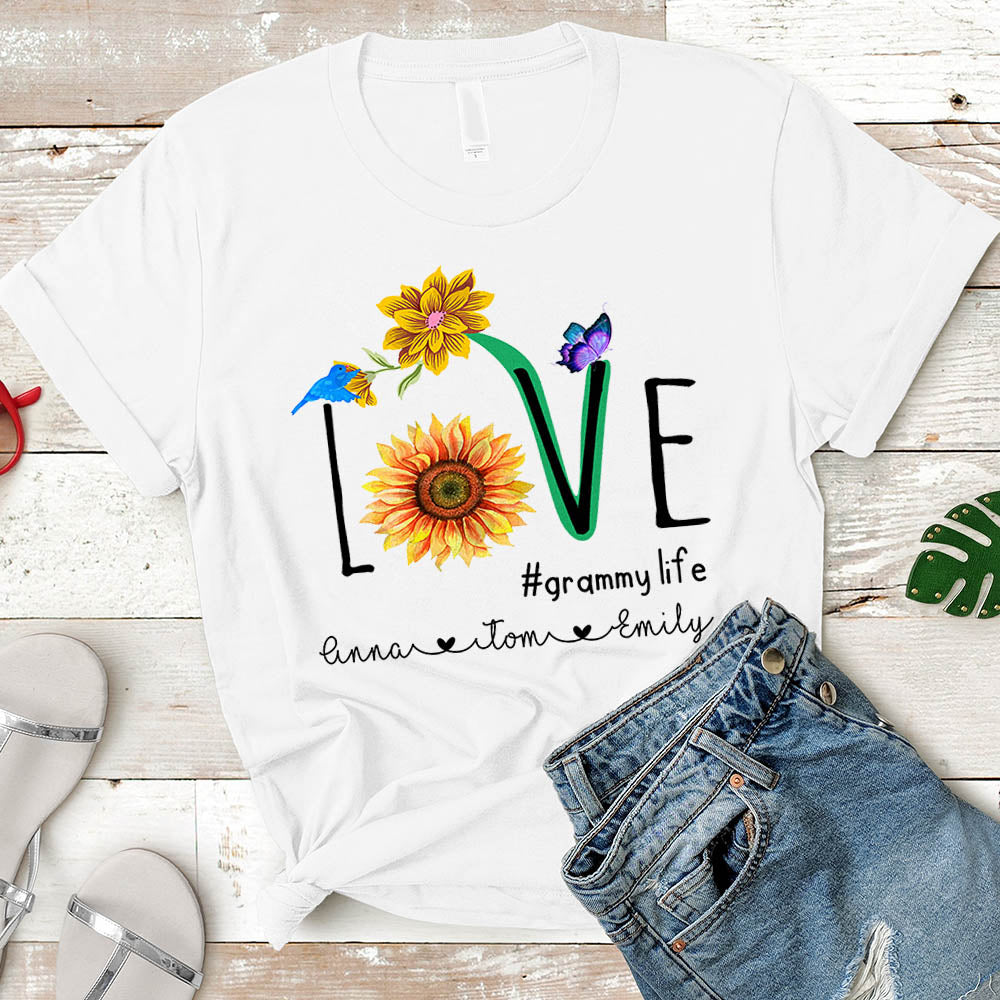 Personalized Nickname & Grandkid's Name Love Grammy Life Sunflower Shirt