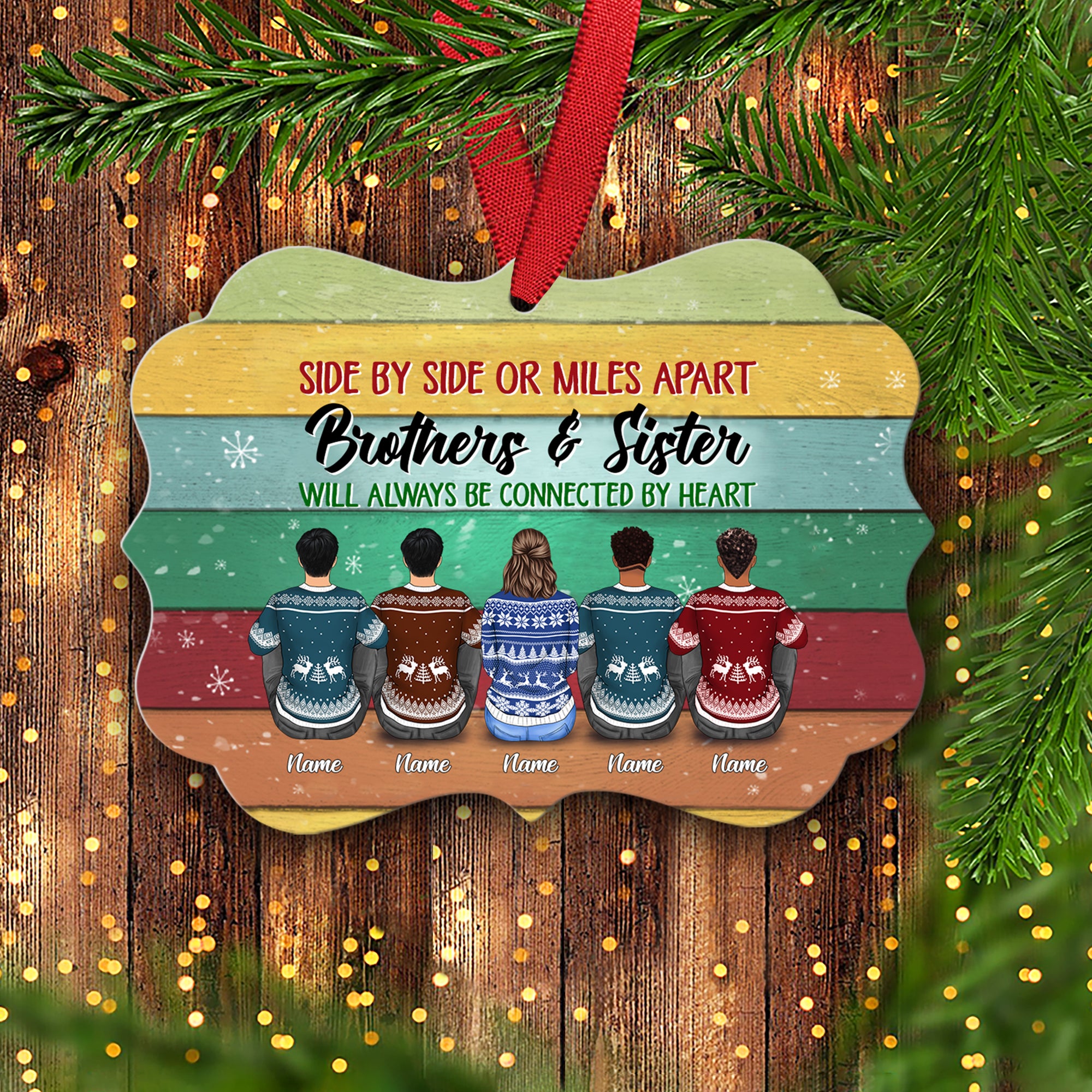 Sisters And Brothers Connected By Heart, Personalized Aluminum Ornament, Christmas Gift For Brothers, Sisters