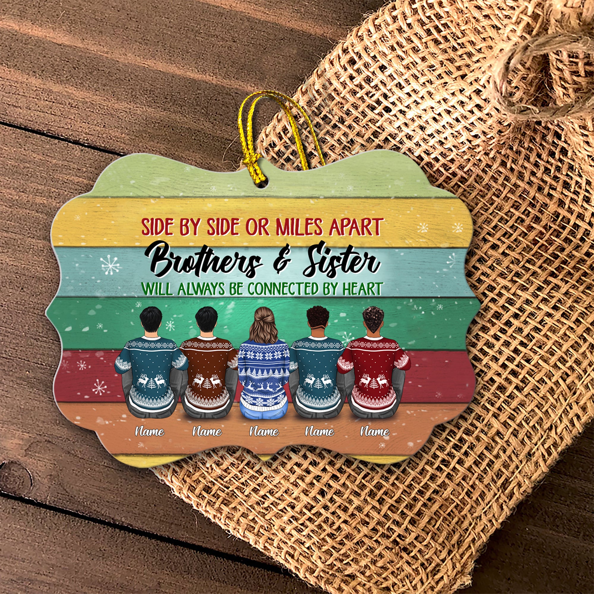 Sisters And Brothers Connected By Heart, Personalized Aluminum Ornament, Christmas Gift For Brothers, Sisters