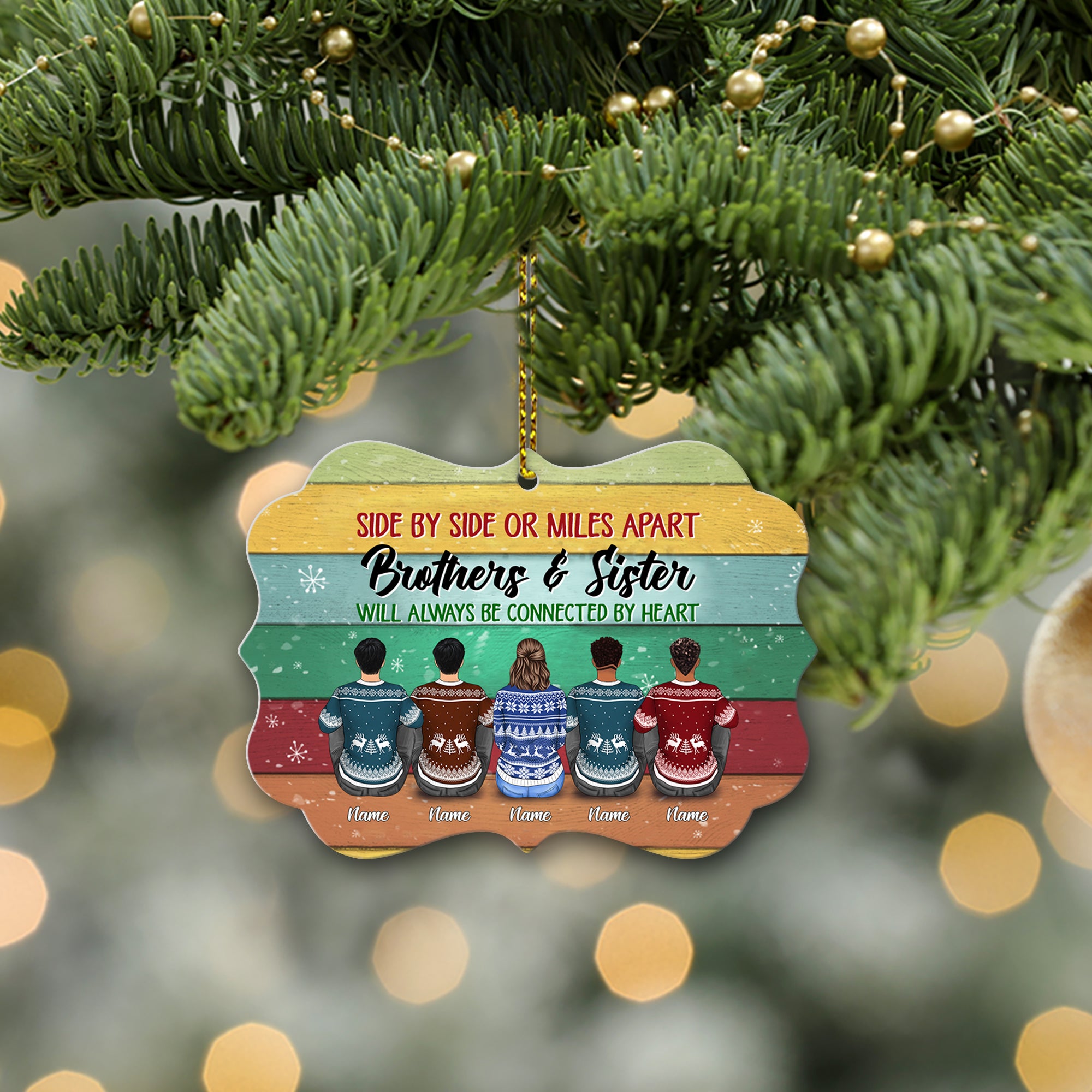 Sisters And Brothers Connected By Heart, Personalized Aluminum Ornament, Christmas Gift For Brothers, Sisters