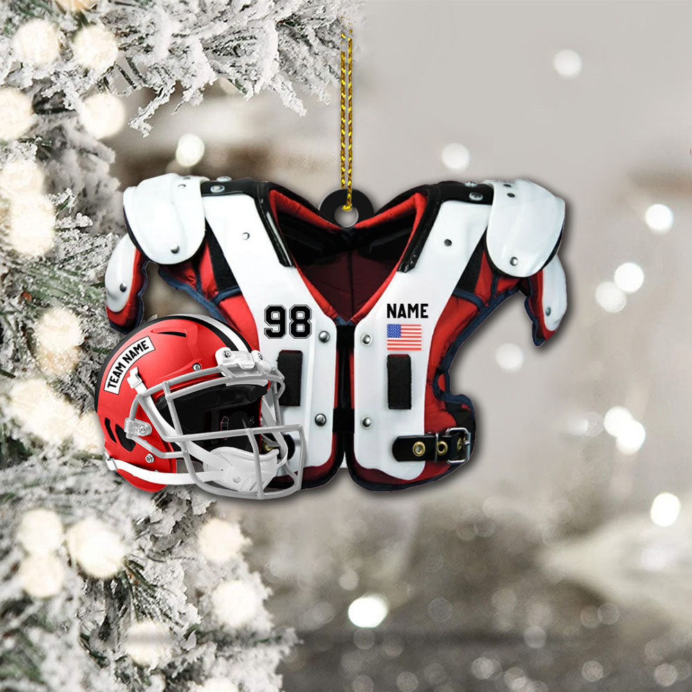 American Football Shoulder Pads, Helmet Personalized Acrylic Ornament 2 Sides Print, Made By Acrylic And The 2 Sides Are The Same