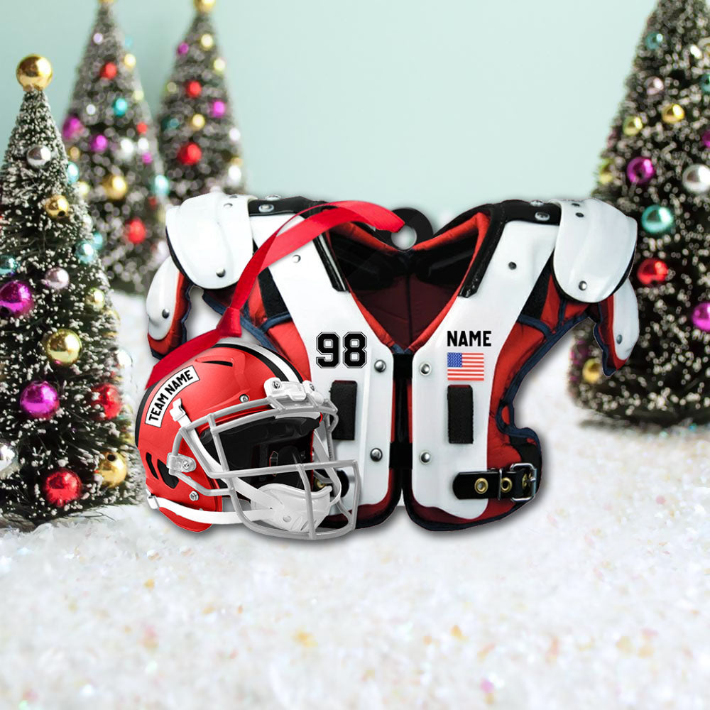 American Football Shoulder Pads, Helmet Personalized Acrylic Ornament 2 Sides Print, Made By Acrylic And The 2 Sides Are The Same