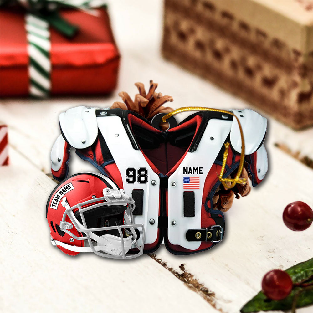American Football Shoulder Pads, Helmet Personalized Acrylic Ornament 2 Sides Print, Made By Acrylic And The 2 Sides Are The Same