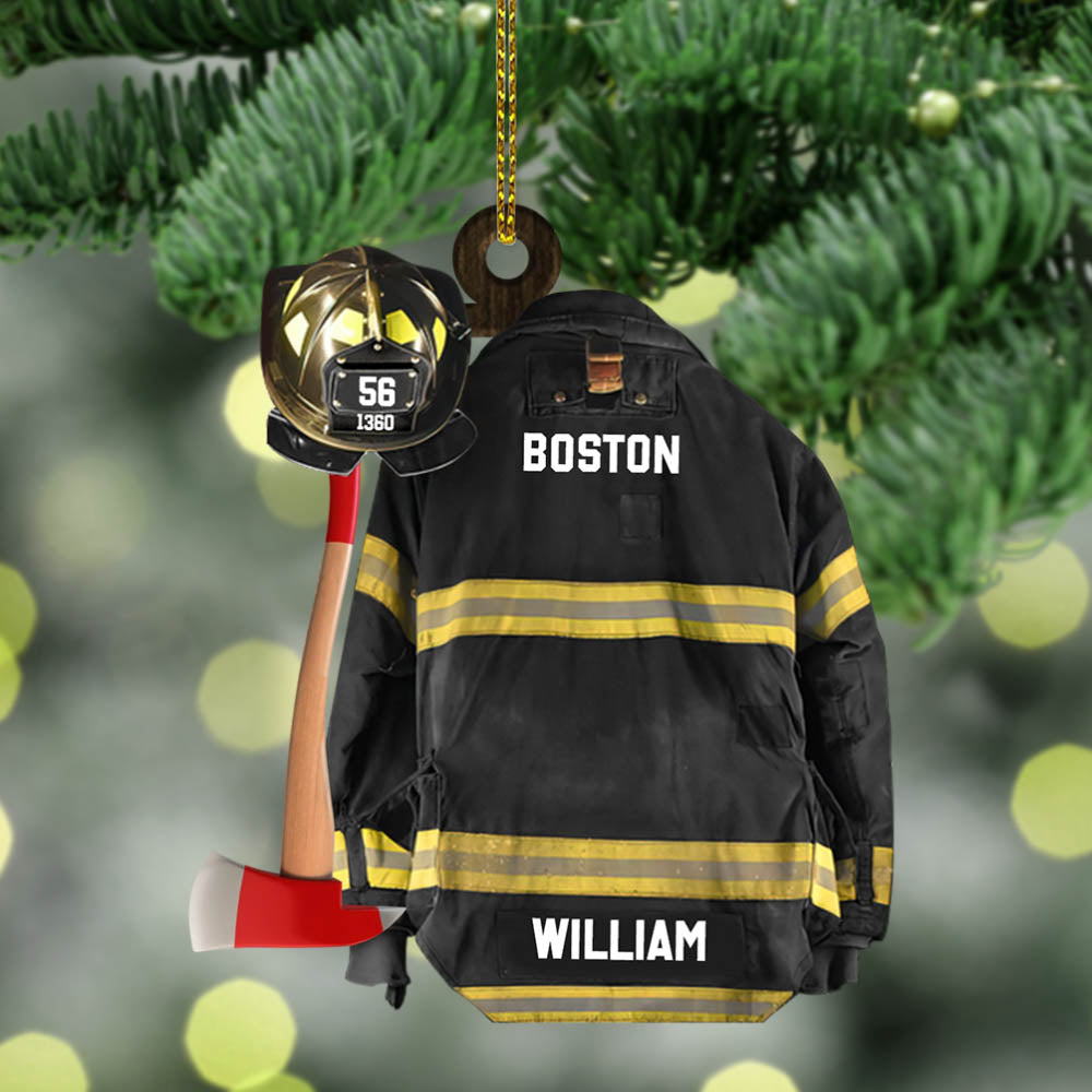 Firefighter Armor Custom Shaped Acrylic Ornament Two Sides Print Custom Clothes And Helmet, Made By Acrylic And The 2 Sides Are The Same