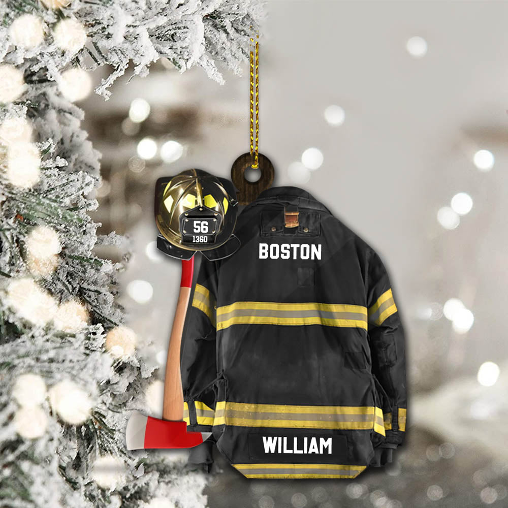 Firefighter Armor Custom Shaped Acrylic Ornament Two Sides Print Custom Clothes And Helmet, Made By Acrylic And The 2 Sides Are The Same