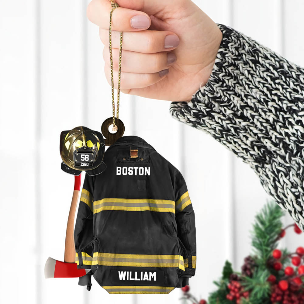 Firefighter Armor Custom Shaped Acrylic Ornament Two Sides Print Custom Clothes And Helmet, Made By Acrylic And The 2 Sides Are The Same