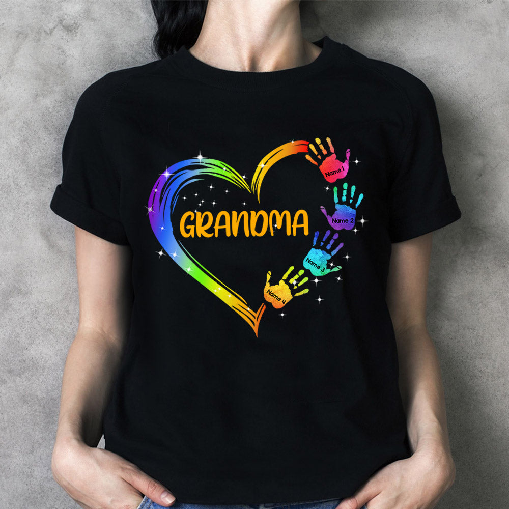 Grandma Heart And Grandkids Hands Personalized Shirts, Nickname And Names Can Be Changed Vr2