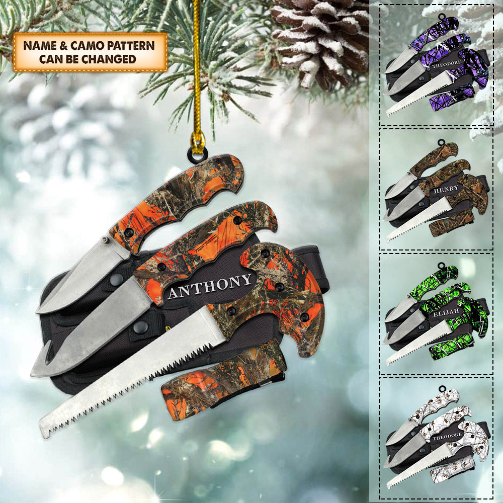 Ornament Field Dressing Kit Hunting Knife Set, Acrylic Ornament Printed Two Sides With The Same Design For Hunters, Name & Camo Patterns Can Be Changed Vr3