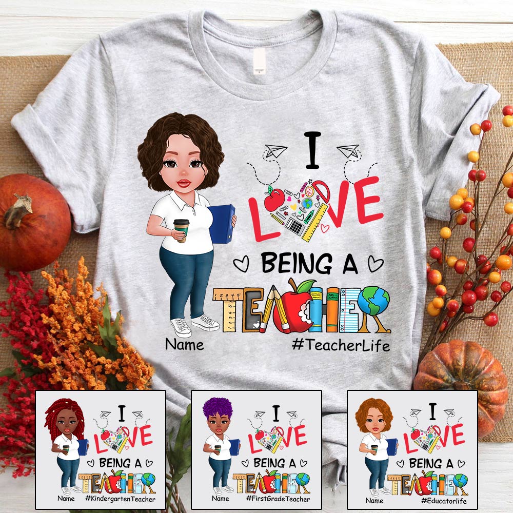 I Love Being Teacher School Item Heart Back To School Personalized Shirt For Teacher