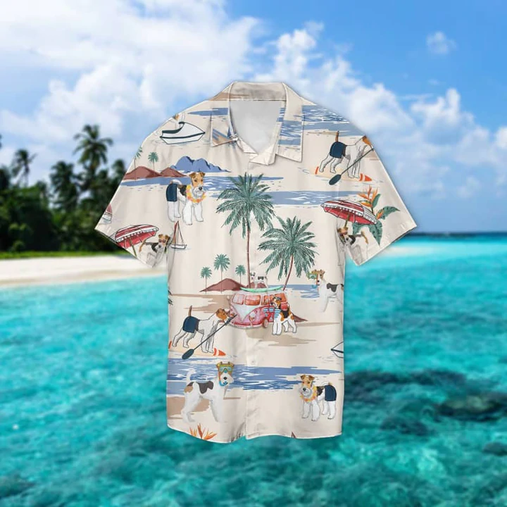 Wire Fox Terrier Summer Beach Hawaiian Shirt, Hawaiian Shirts for Men Short Sleeve Aloha Beach Shirt